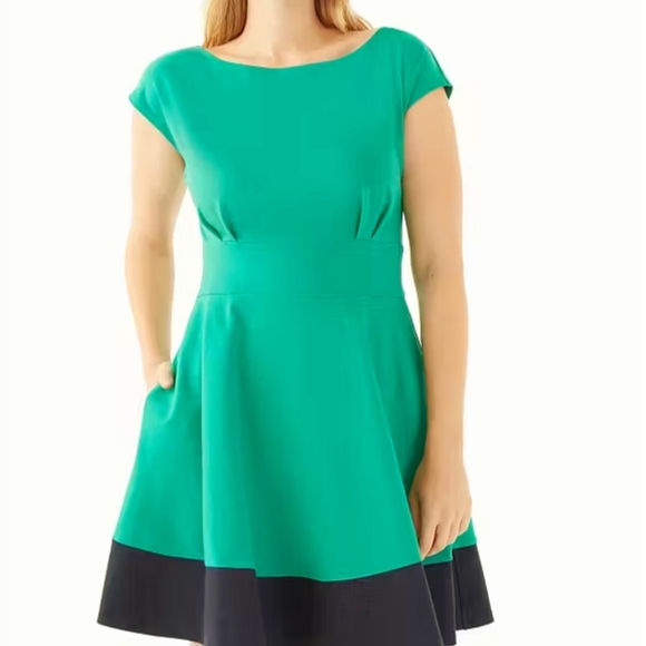 Kate Spade Womens Turquoise and Navy Dress Sz M W/Pockets - Picture 3 of 11